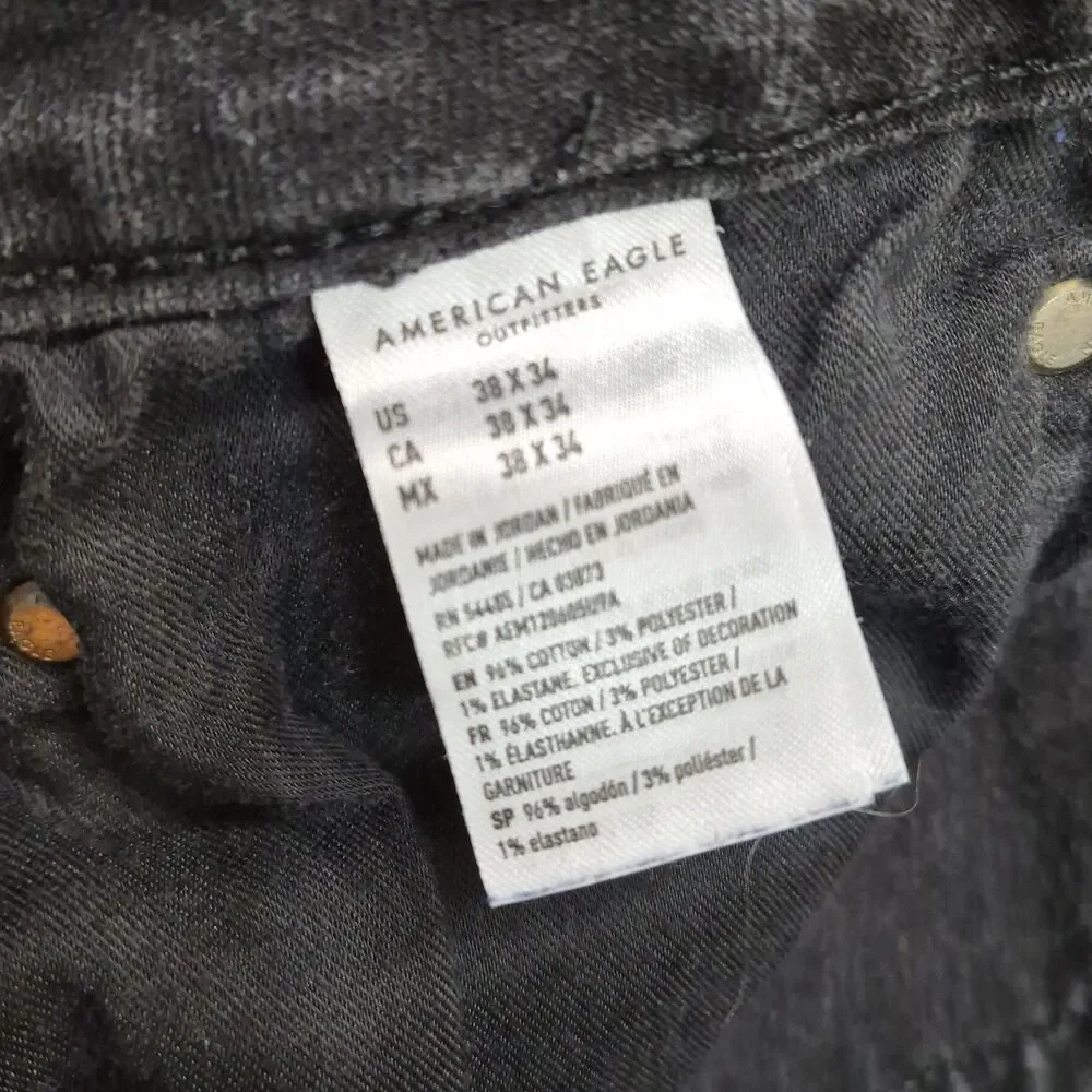 American Eagle Jeans Mens 38x33 Black Original Straight Mid Rise Airflex Denim
